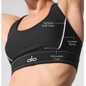 ALO Yoga Black Sports Bra with White Piping